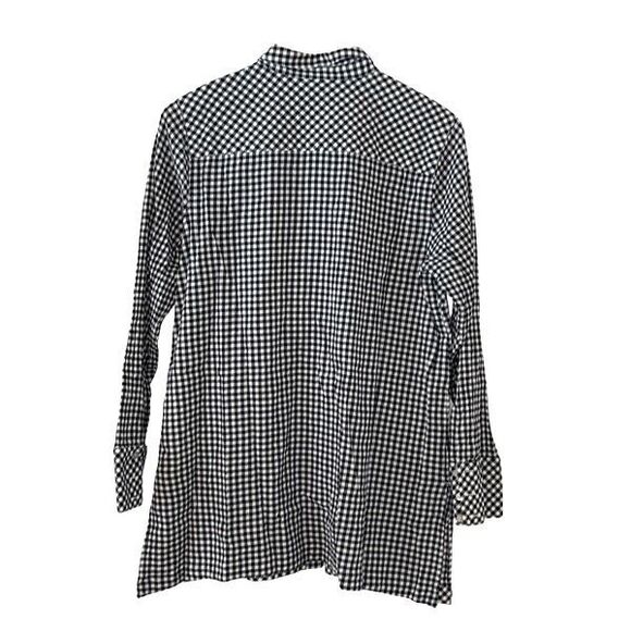 J. Jill Womens Gingham Collared Long Sleeve Button Up Shirt Black White Medium - Picture 3 of 9